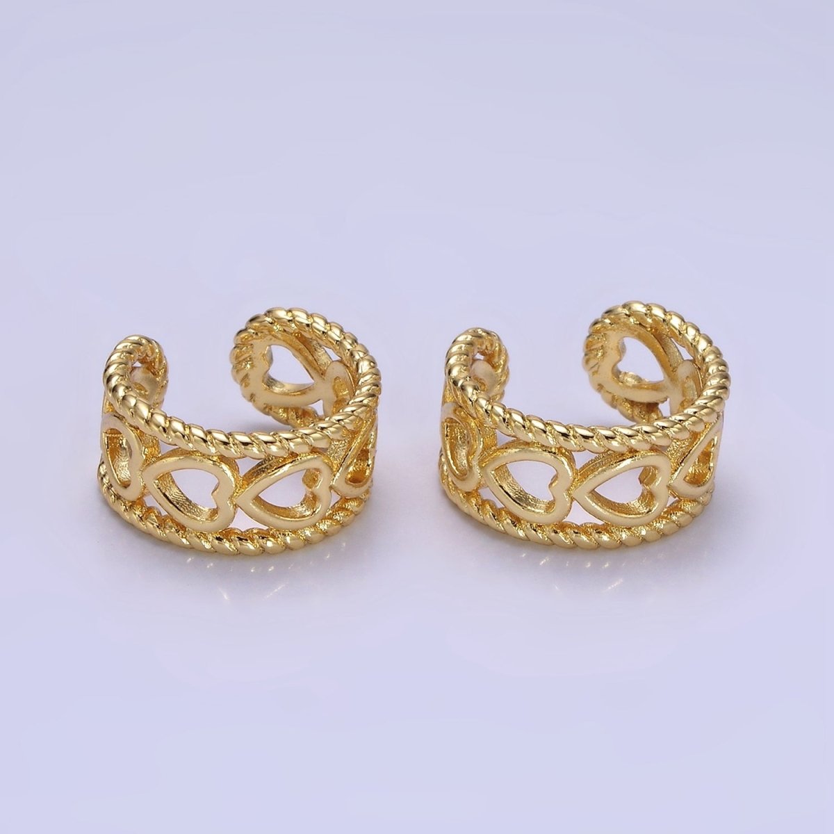 14K Gold Filled Open Heart Lined Croissant Band Ear Cuff Earrings | AI158 - DLUXCA