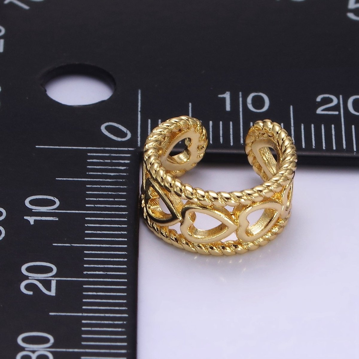 14K Gold Filled Open Heart Lined Croissant Band Ear Cuff Earrings | AI158 - DLUXCA