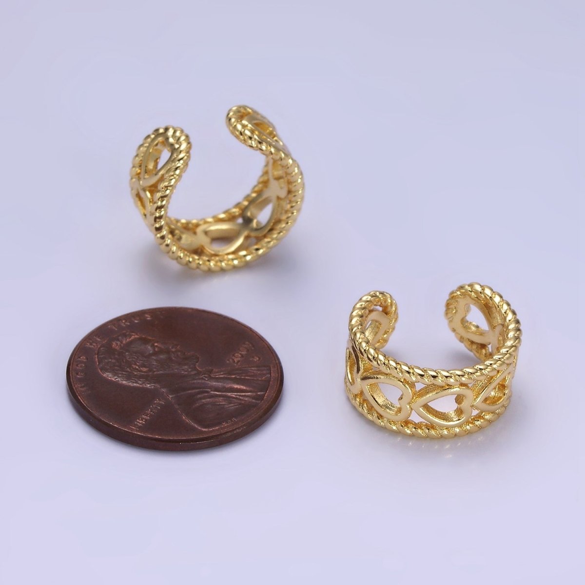 14K Gold Filled Open Heart Lined Croissant Band Ear Cuff Earrings | AI158 - DLUXCA