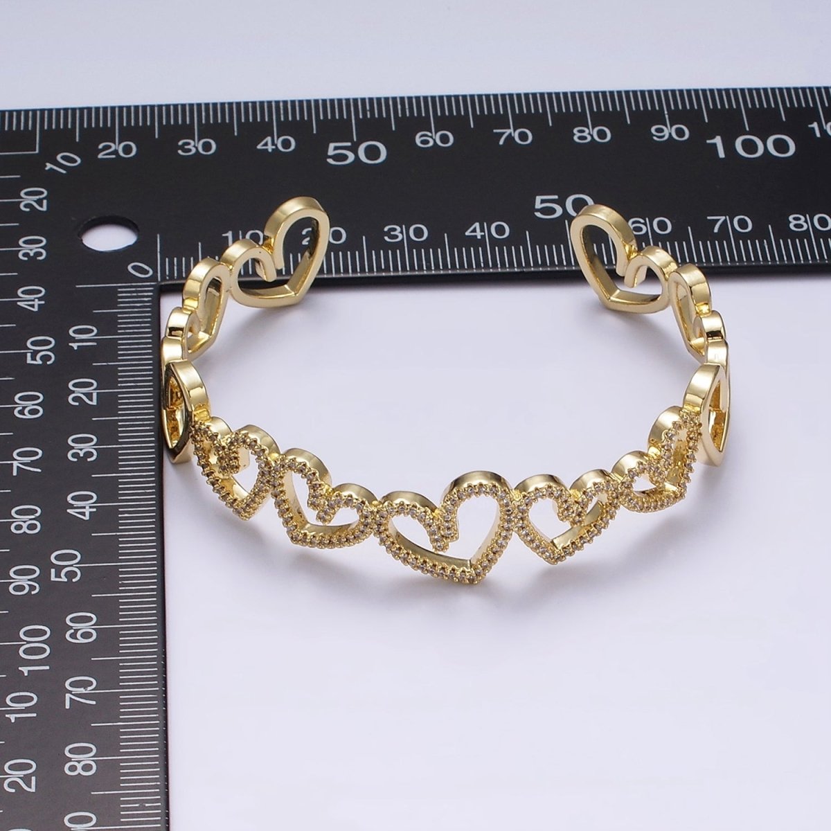 14K Gold Filled Open Heart Micro Paved CZ Cuff Bangle Bracelet in Silver & Gold | WA-1920 WA-1921 Clearance Pricing - DLUXCA