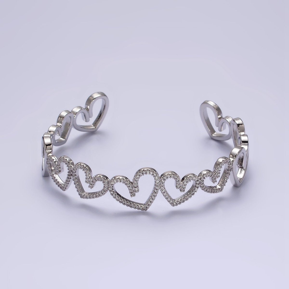 14K Gold Filled Open Heart Micro Paved CZ Cuff Bangle Bracelet in Silver & Gold | WA-1920 WA-1921 Clearance Pricing - DLUXCA