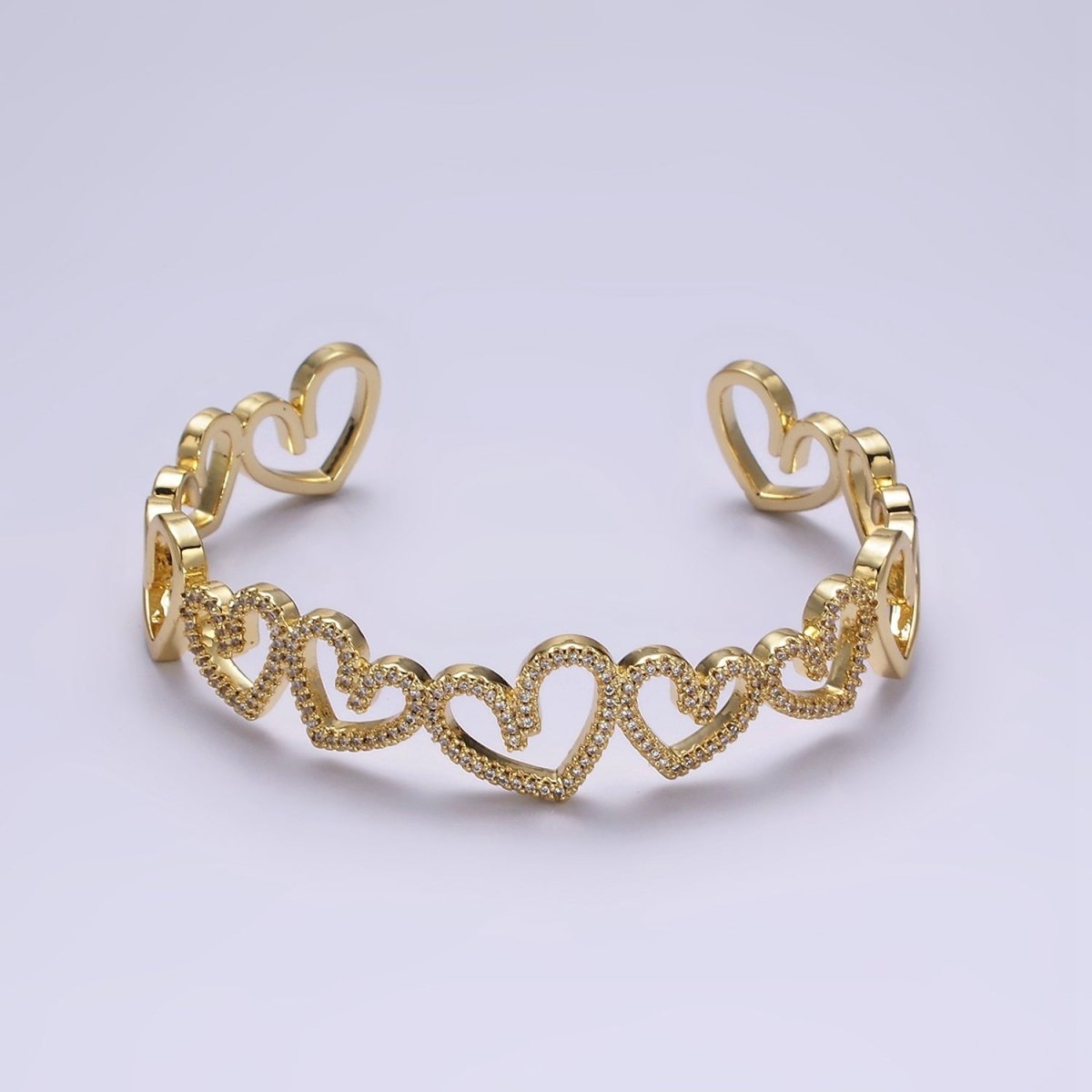 14K Gold Filled Open Heart Micro Paved CZ Cuff Bangle Bracelet in Silver & Gold | WA-1920 WA-1921 Clearance Pricing - DLUXCA