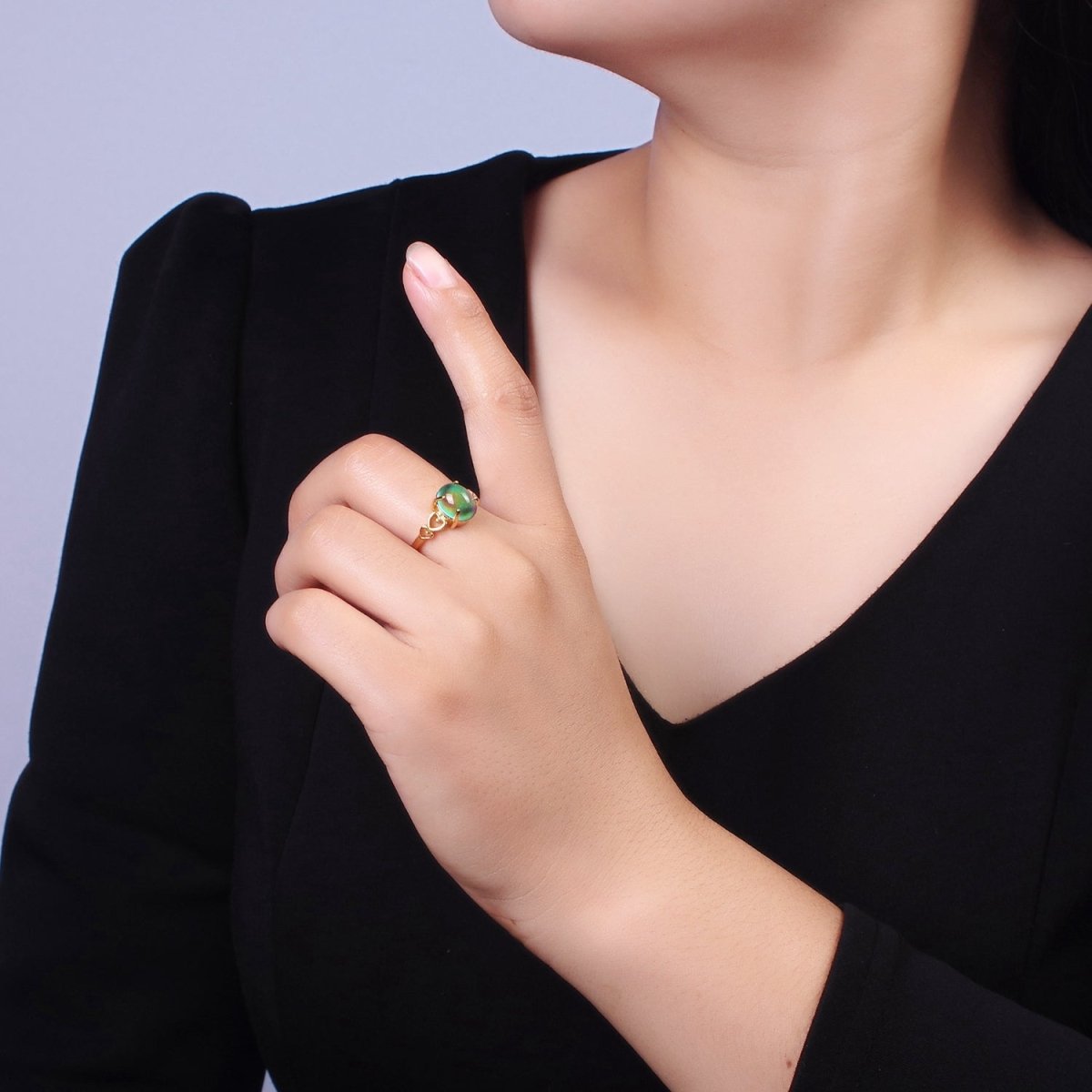 14K Gold Filled Open Heart Oval Opal Adjustable Mood Ring | O-1034 - DLUXCA