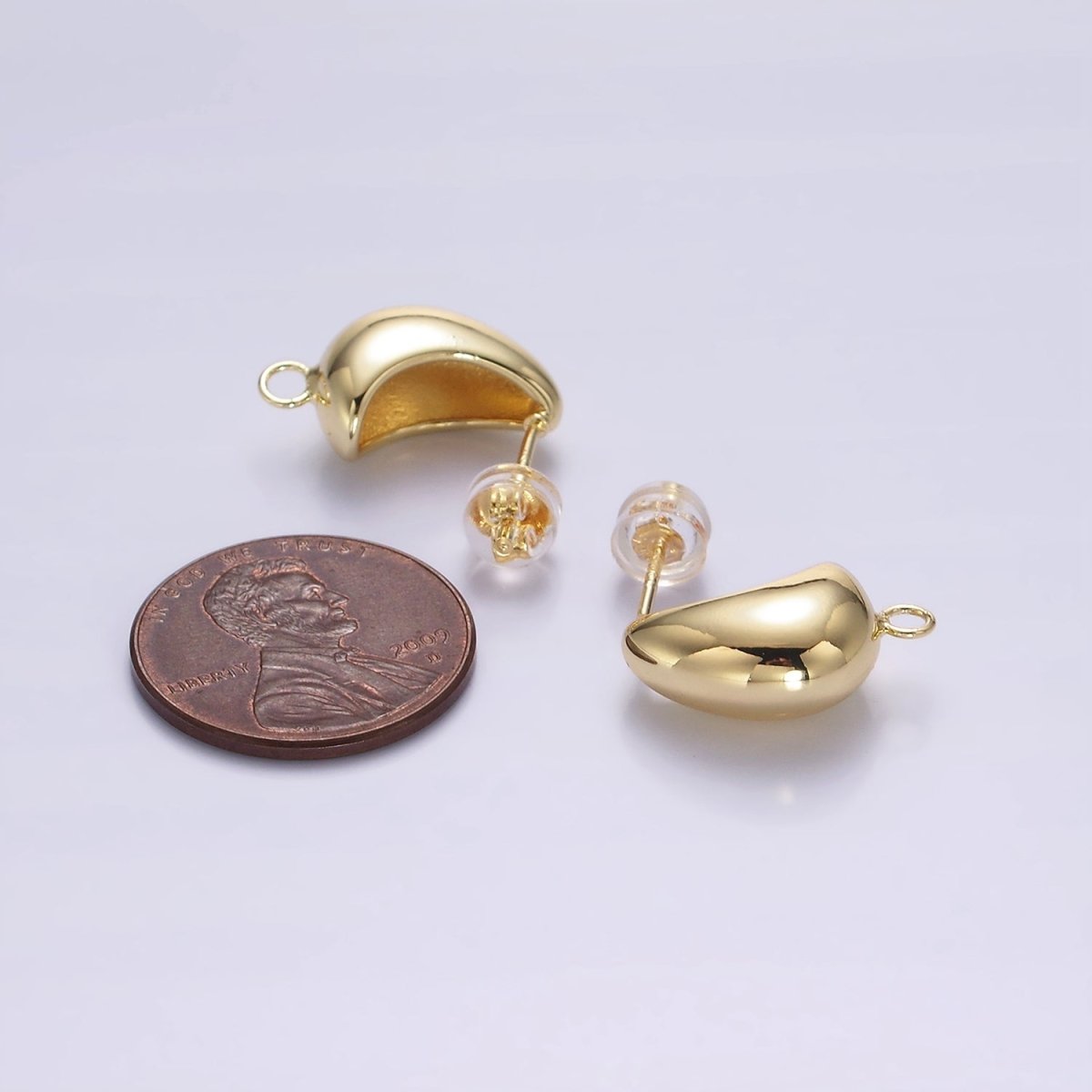 14K Gold Filled Open Loop C-Shaped Dome Hoop Earrings Findings Supply | Z616 - DLUXCA