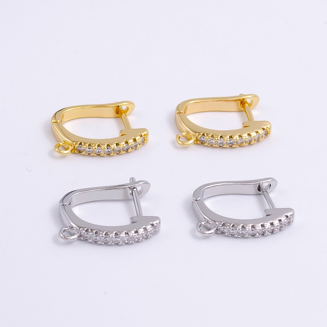 14K Gold Filled Open Loop Micro Paved CZ Oblong English Lock Earrings in Silver & Gold | Z-278 Z-279 - DLUXCA