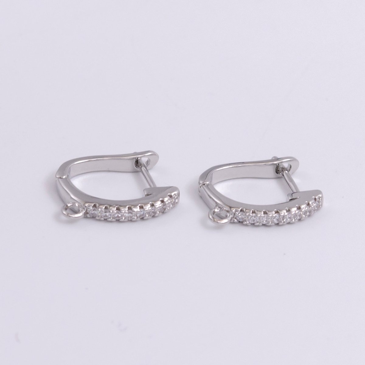 14K Gold Filled Open Loop Micro Paved CZ Oblong English Lock Earrings in Silver & Gold | Z-278 Z-279 - DLUXCA