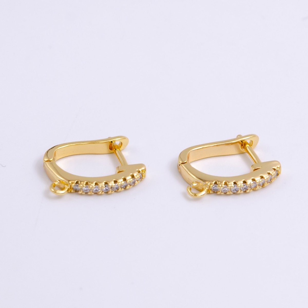 14K Gold Filled Open Loop Micro Paved CZ Oblong English Lock Earrings in Silver & Gold | Z-278 Z-279 - DLUXCA