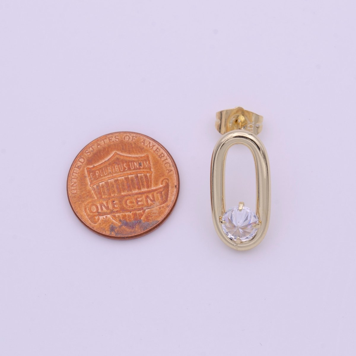 14K Gold FIlled Open Oblong Oval Round Clear CZ Geometric Stud Earrings | AB1427 - DLUXCA