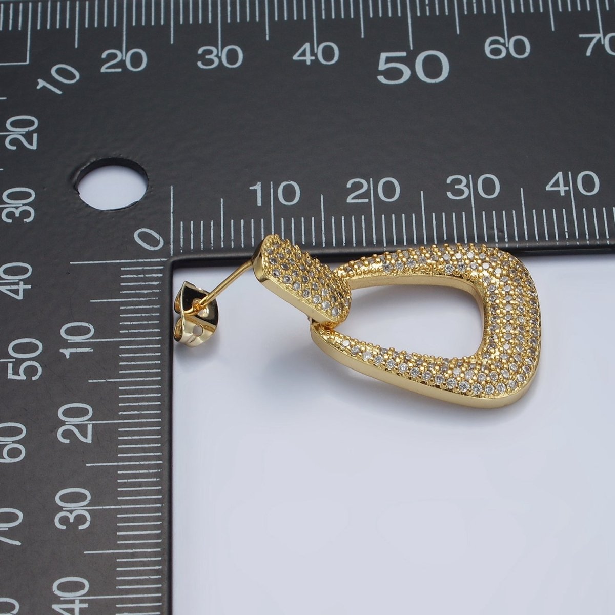 14K Gold Filled Open U Shaped Micro Paved CZ Rectangular Drop Stud Earrings in Gold & Silver | AE425 AE426 - DLUXCA