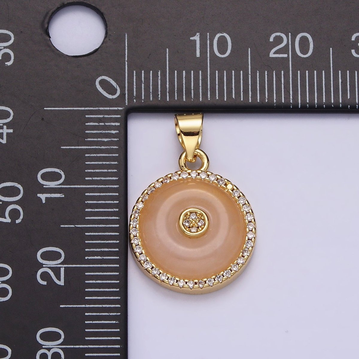 14K Gold Filled Orange Cat's Eye, White Howlite Donut Natural Gemstone Micro Paved CZ Round Pendant | AA662 AA663 - DLUXCA