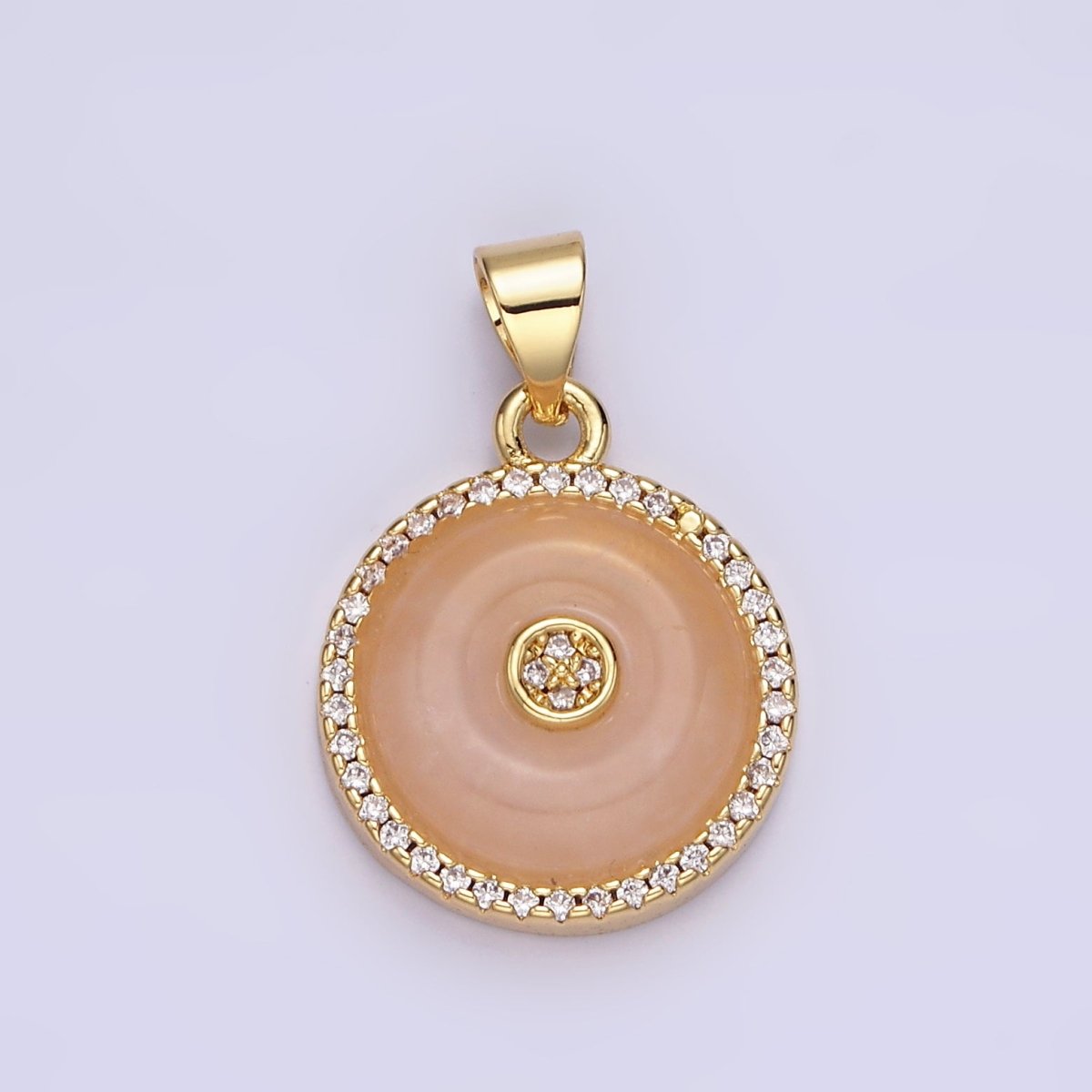 14K Gold Filled Orange Cat's Eye, White Howlite Donut Natural Gemstone Micro Paved CZ Round Pendant | AA662 AA663 - DLUXCA