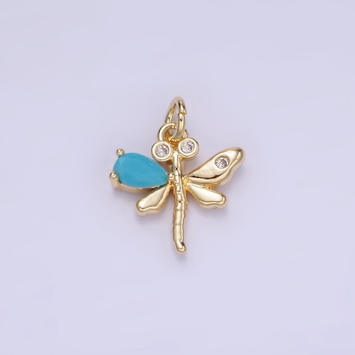 14K Gold Filled Orange, Purple, Pink, Turquoise CZ Dragonfly Insect Charm | W540 W541 - DLUXCA