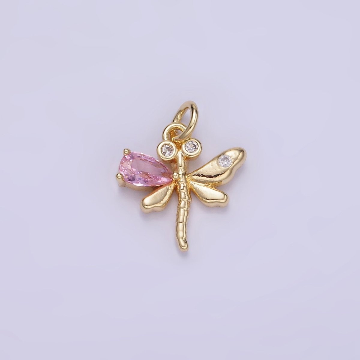 14K Gold Filled Orange, Purple, Pink, Turquoise CZ Dragonfly Insect Charm | W540 W541 - DLUXCA