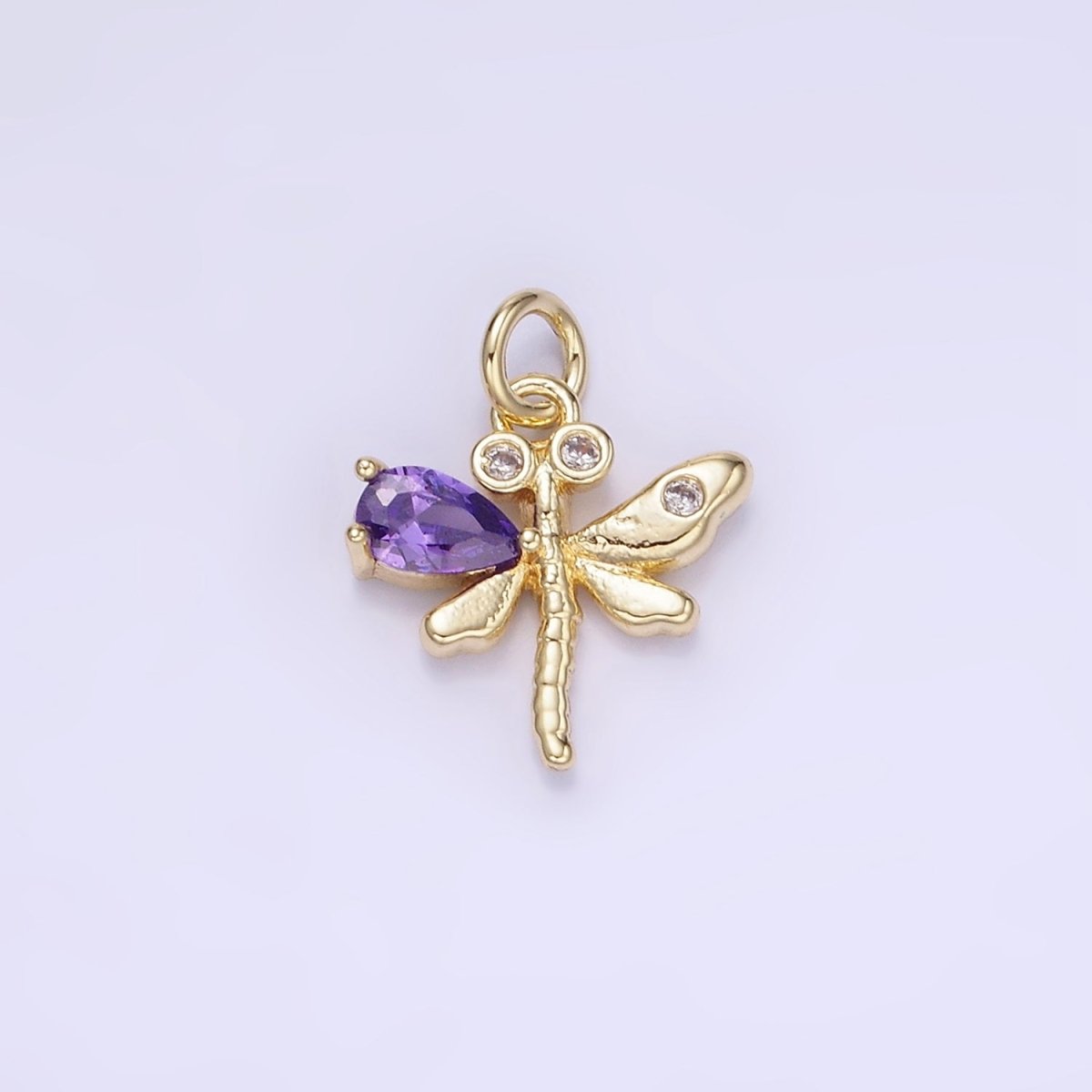 14K Gold Filled Orange, Purple, Pink, Turquoise CZ Dragonfly Insect Charm | W540 W541 - DLUXCA