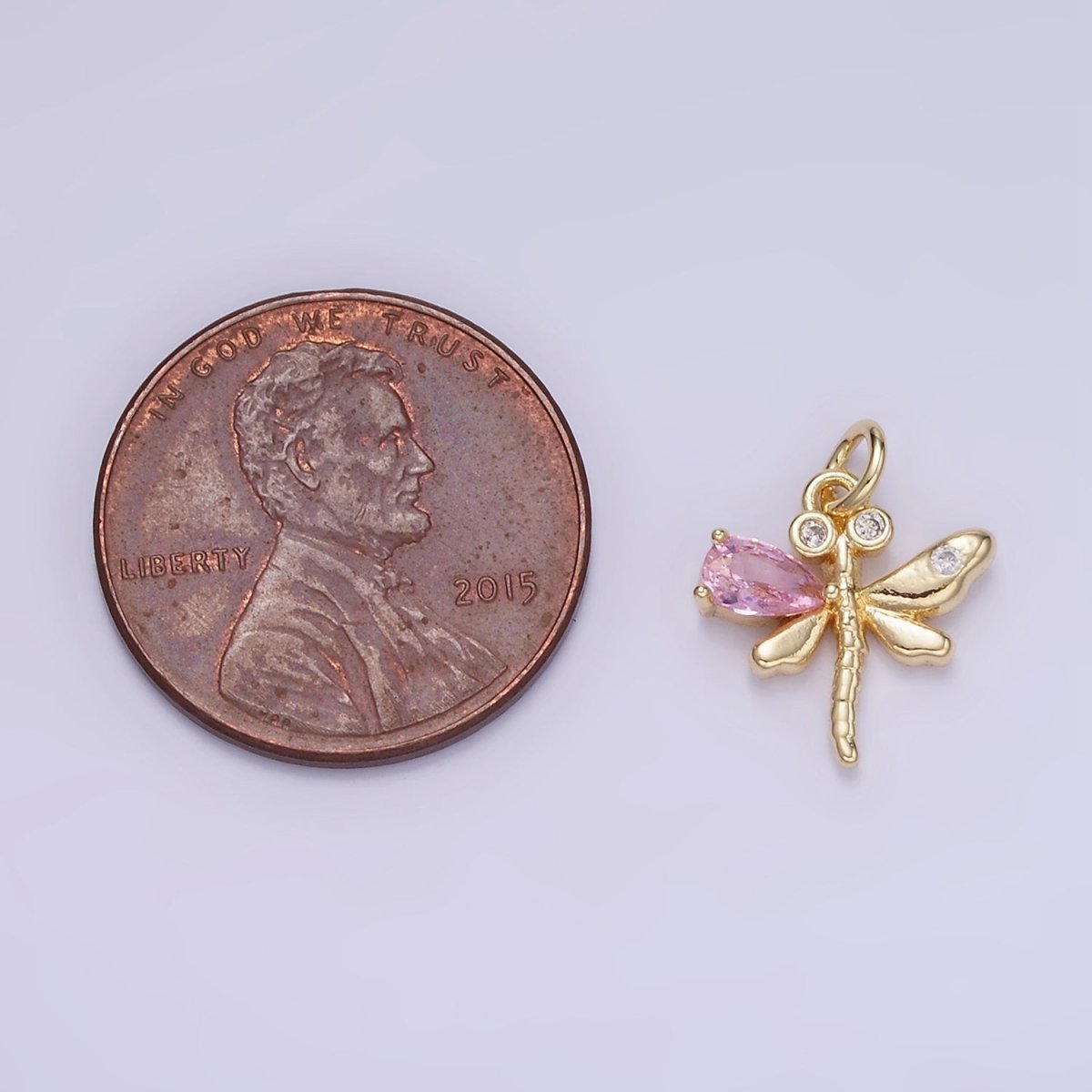 14K Gold Filled Orange, Purple, Pink, Turquoise CZ Dragonfly Insect Charm | W540 W541 - DLUXCA