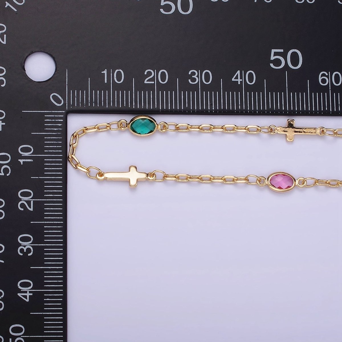 14K Gold Filled Oval Colorful Diamond Bezel Cut Chain by Yard Sideway Cross Link Cable Chain for Necklace Bracelet Jewelry Making | ROLL-1455 - DLUXCA