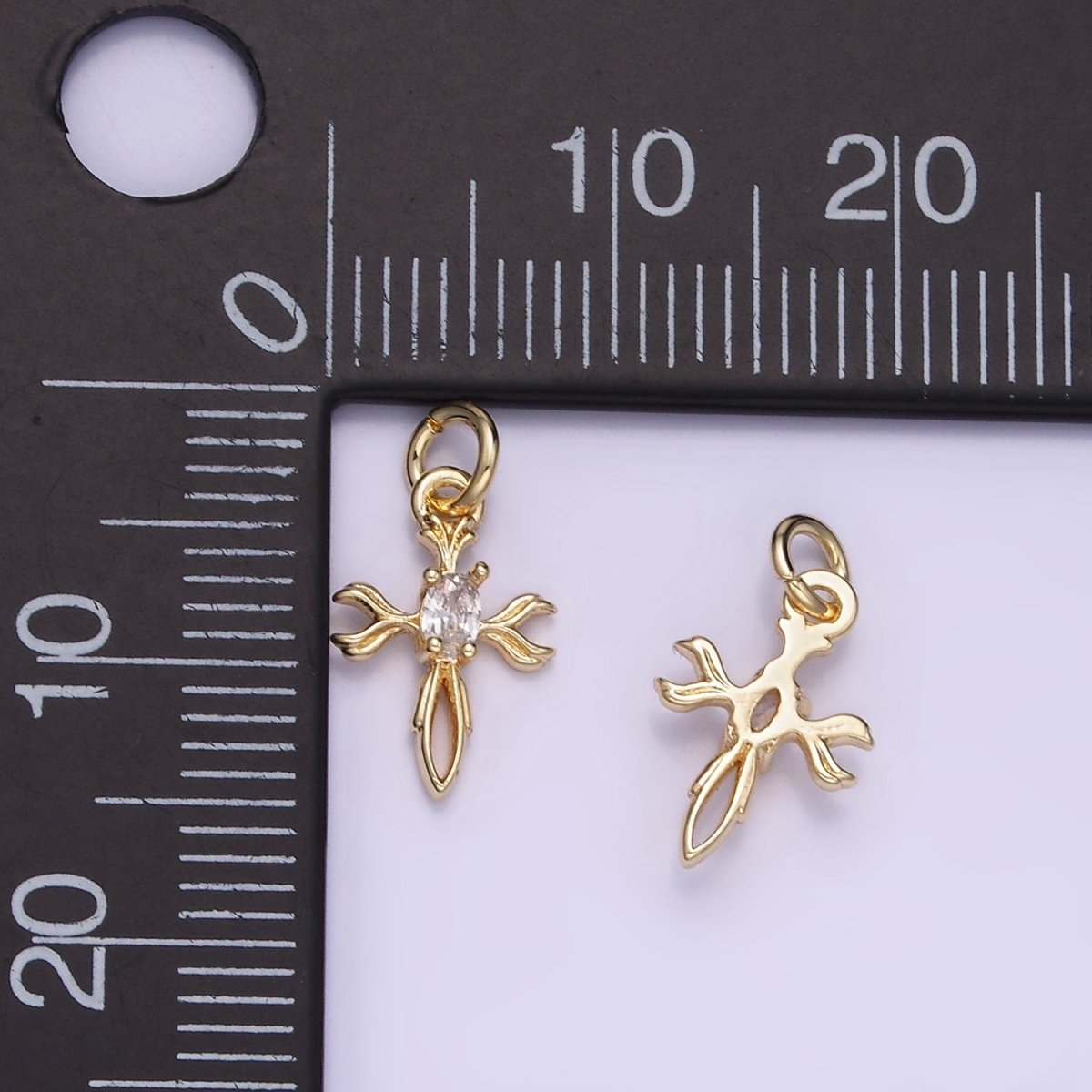 14K Gold Filled Oval CZ Curved Open Cross Charm | W530 - DLUXCA