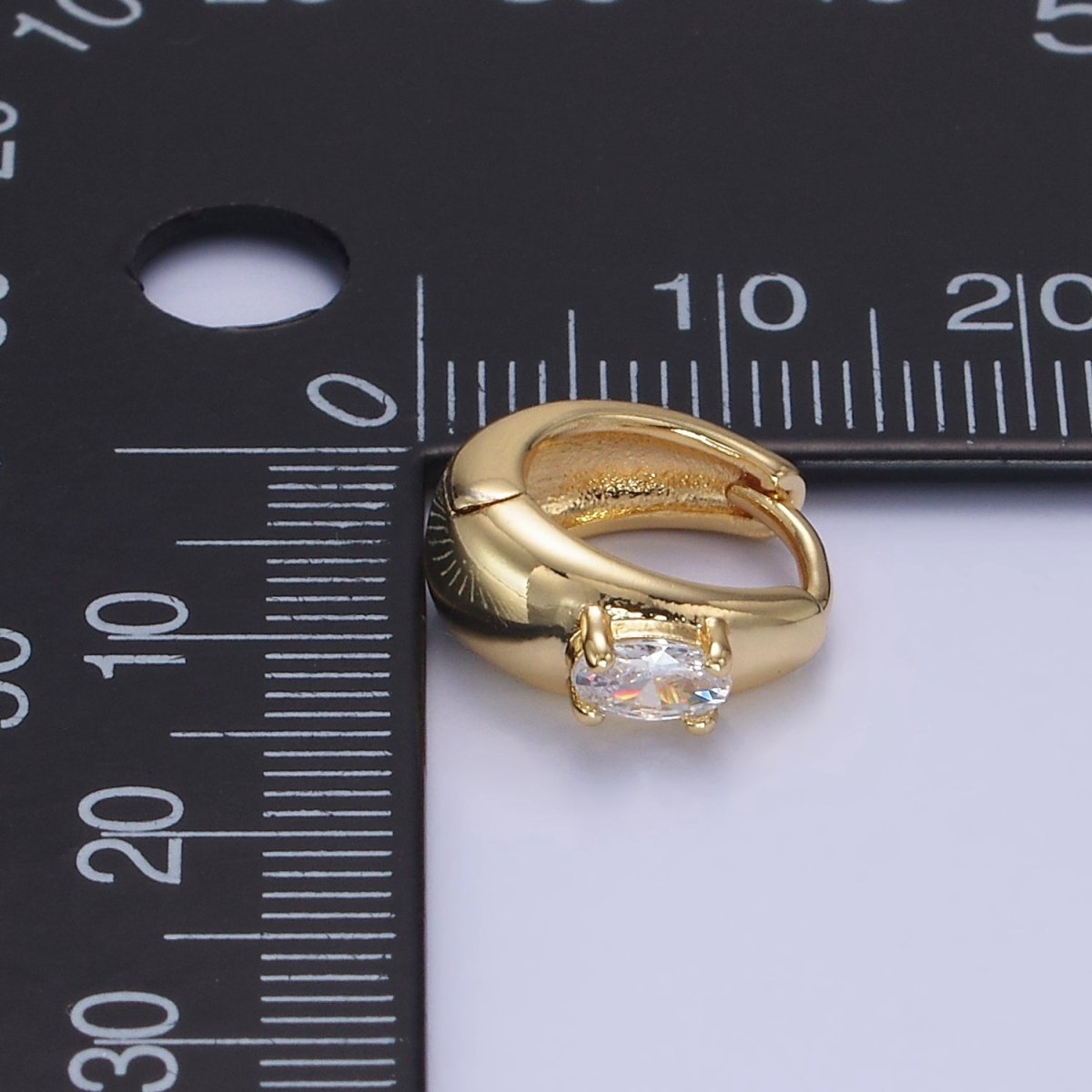 14K Gold Filled Oval CZ Dome Huggie Earrings | AB1258 - DLUXCA