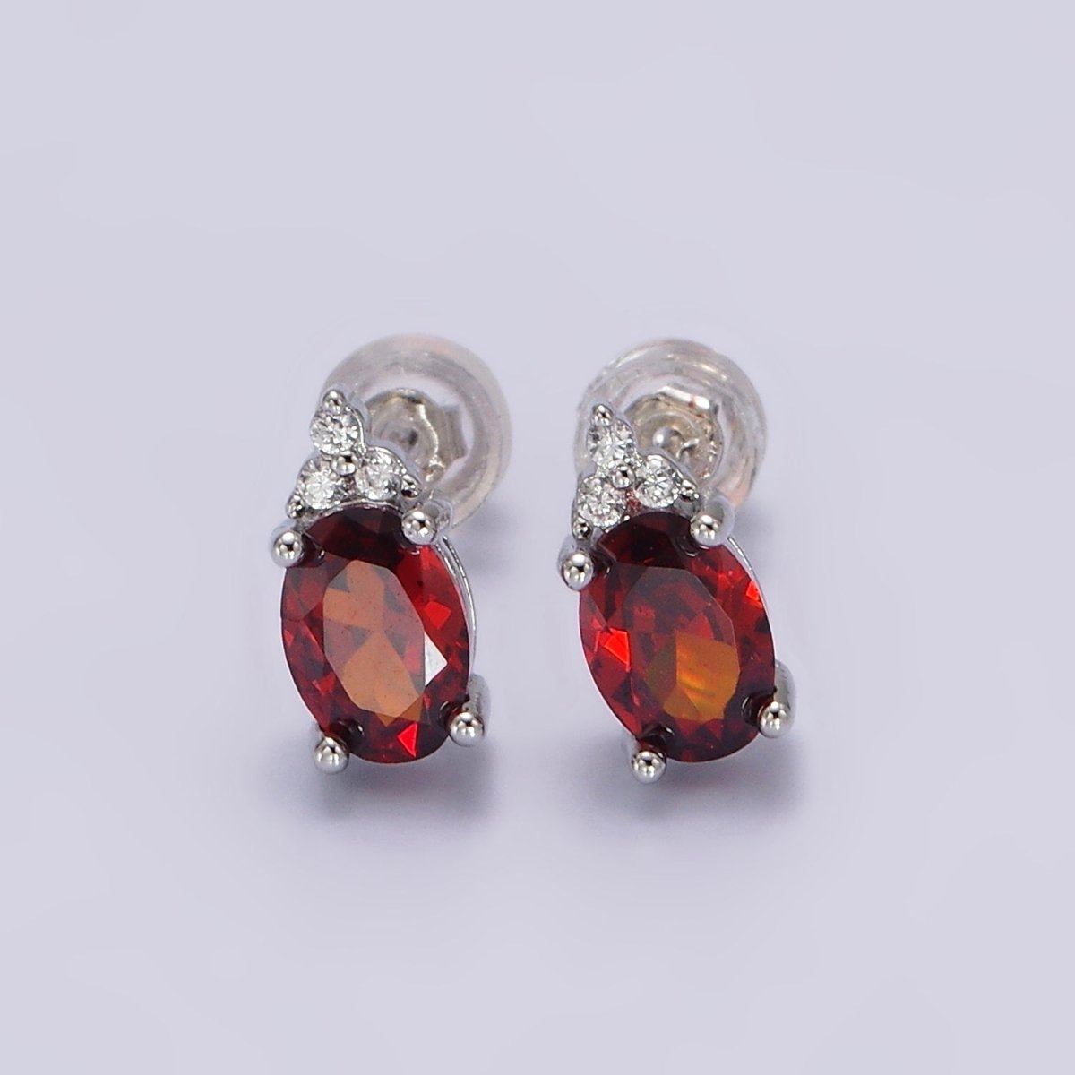 14K Gold Filled Oval Triple CZ Bezel Stud Earrings in Gold & Silver | V-201 - V-228 - DLUXCA