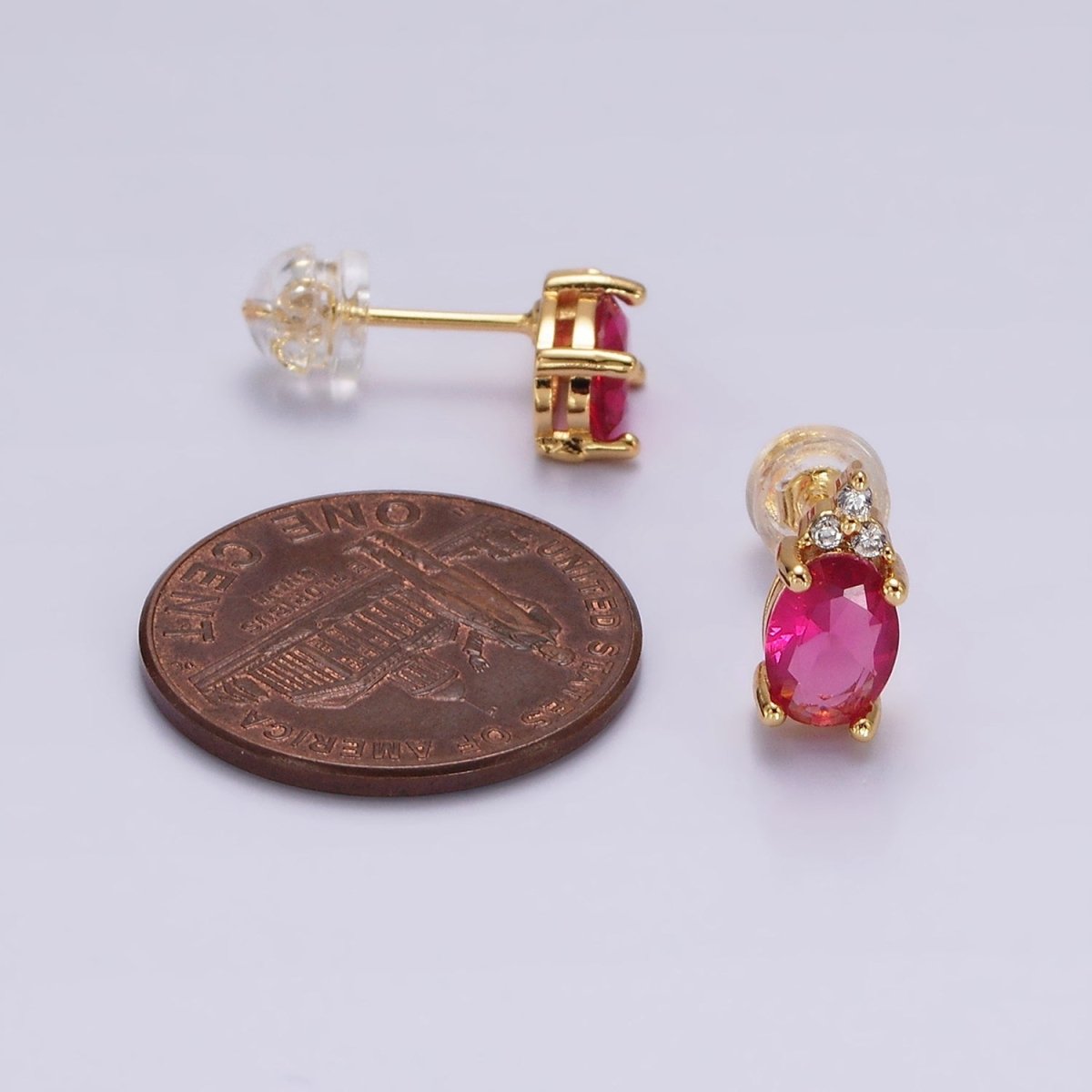 14K Gold Filled Oval Triple CZ Bezel Stud Earrings in Gold & Silver | V-201 - V-228 - DLUXCA