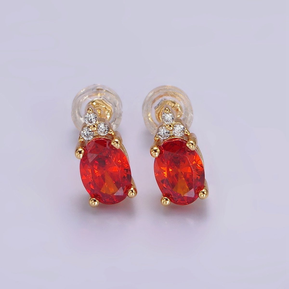 14K Gold Filled Oval Triple CZ Bezel Stud Earrings in Gold & Silver | V-201 - V-228 - DLUXCA