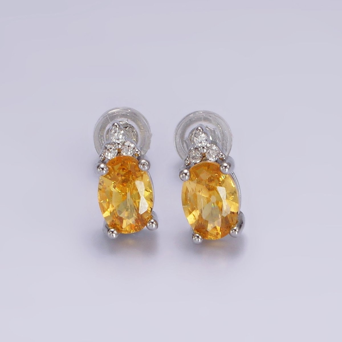 14K Gold Filled Oval Triple CZ Bezel Stud Earrings in Gold & Silver | V-201 - V-228 - DLUXCA