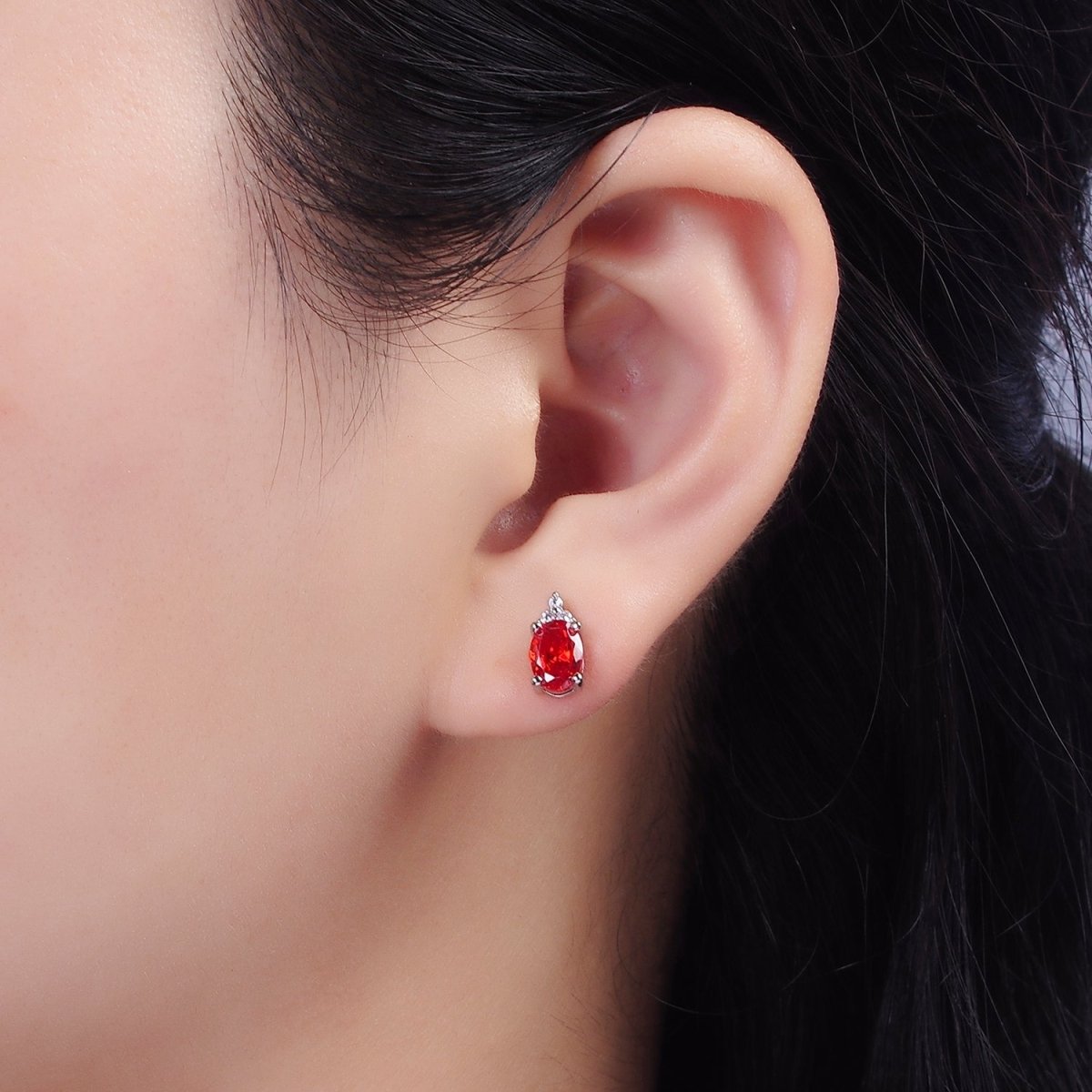 14K Gold Filled Oval Triple CZ Bezel Stud Earrings in Gold & Silver | V-201 - V-228 - DLUXCA