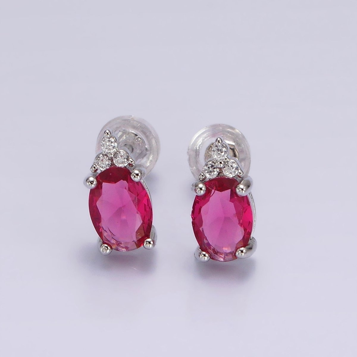 14K Gold Filled Oval Triple CZ Bezel Stud Earrings in Gold & Silver | V-201 - V-228 - DLUXCA