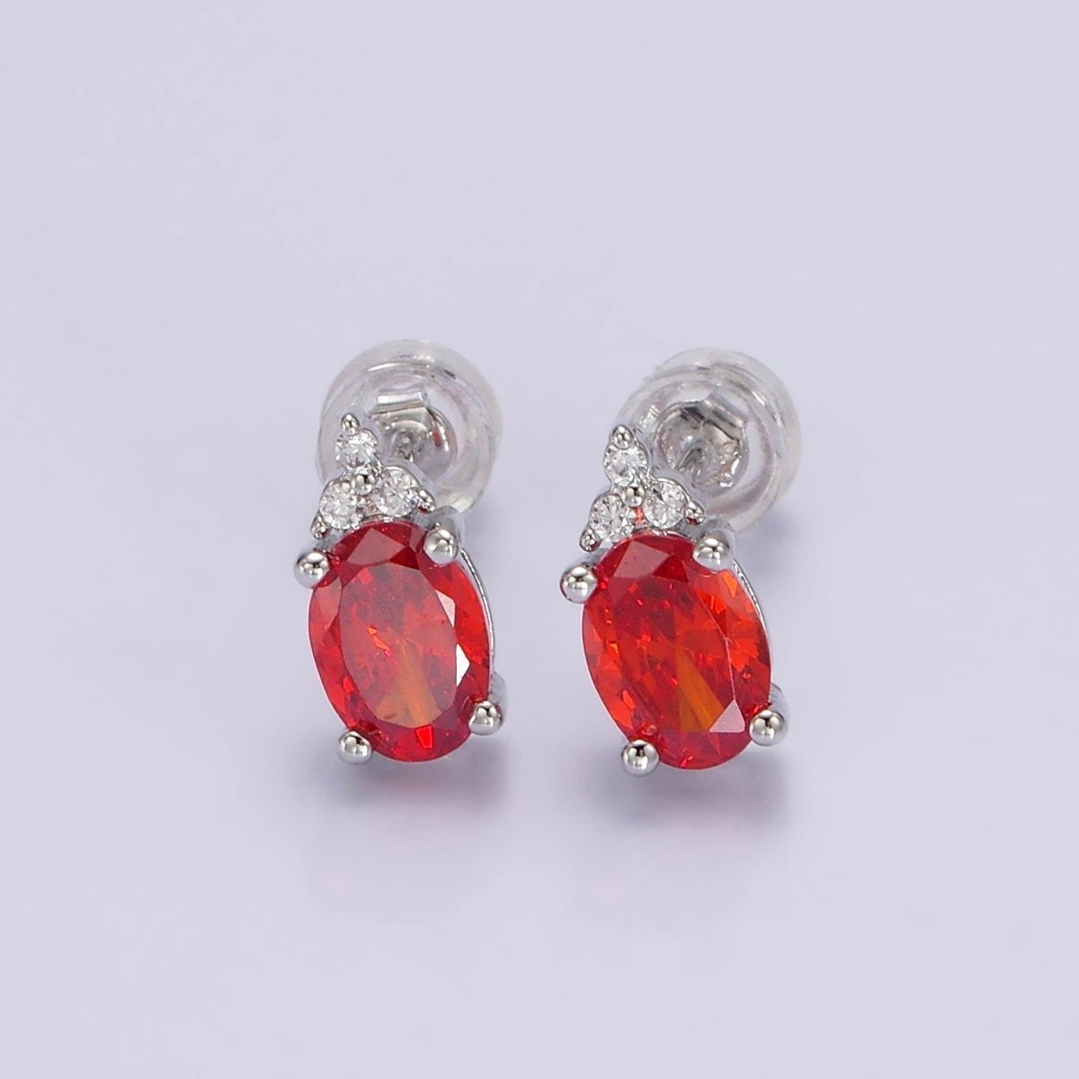 14K Gold Filled Oval Triple CZ Bezel Stud Earrings in Gold & Silver | V-201 - V-228 - DLUXCA