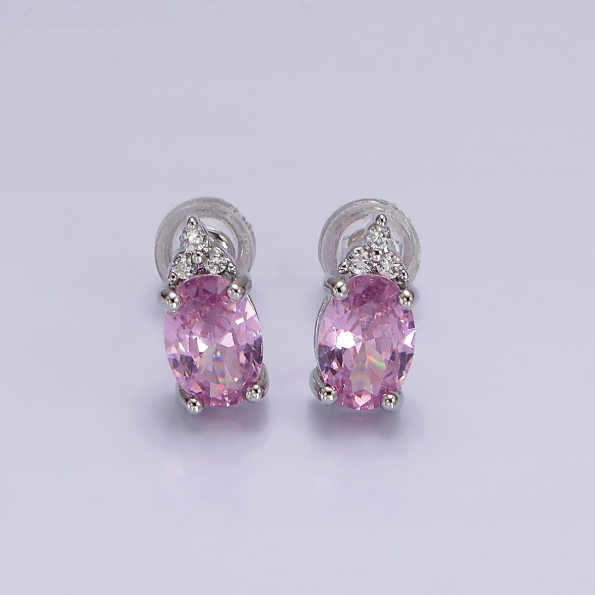 14K Gold Filled Oval Triple CZ Bezel Stud Earrings in Gold & Silver | V-201 - V-228 - DLUXCA