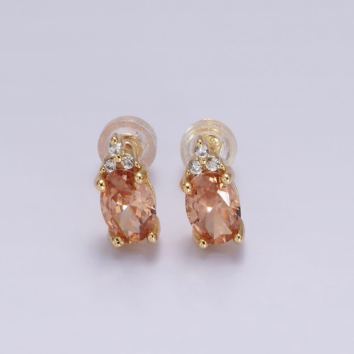 14K Gold Filled Oval Triple CZ Bezel Stud Earrings in Gold & Silver | V-201 - V-228 - DLUXCA