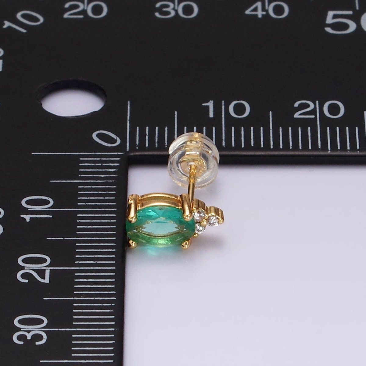 14K Gold Filled Oval Triple CZ Bezel Stud Earrings in Gold & Silver | V-201 - V-228 - DLUXCA