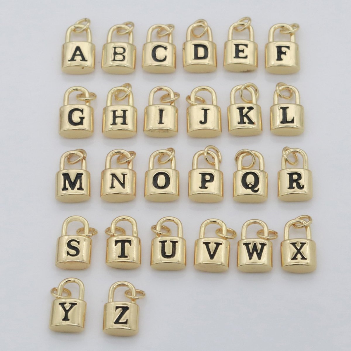 14K Gold Filled Padlock Letter Initial Lock Personalized Charm Pendant | A-822-A-834 - DLUXCA