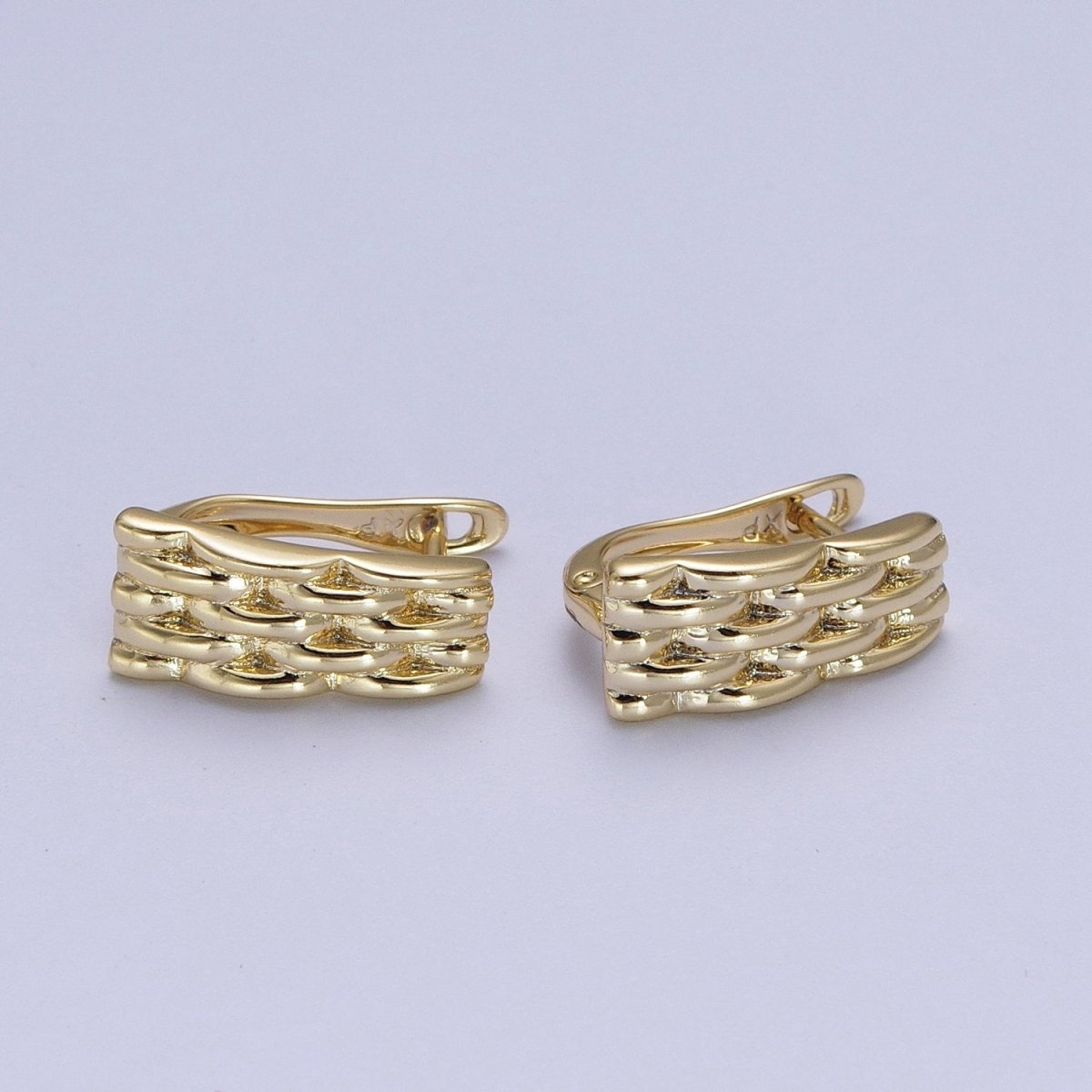 14K Gold Filled Panther Rectangular English Lock Latch Hoop Earrings | AE1023 - DLUXCA