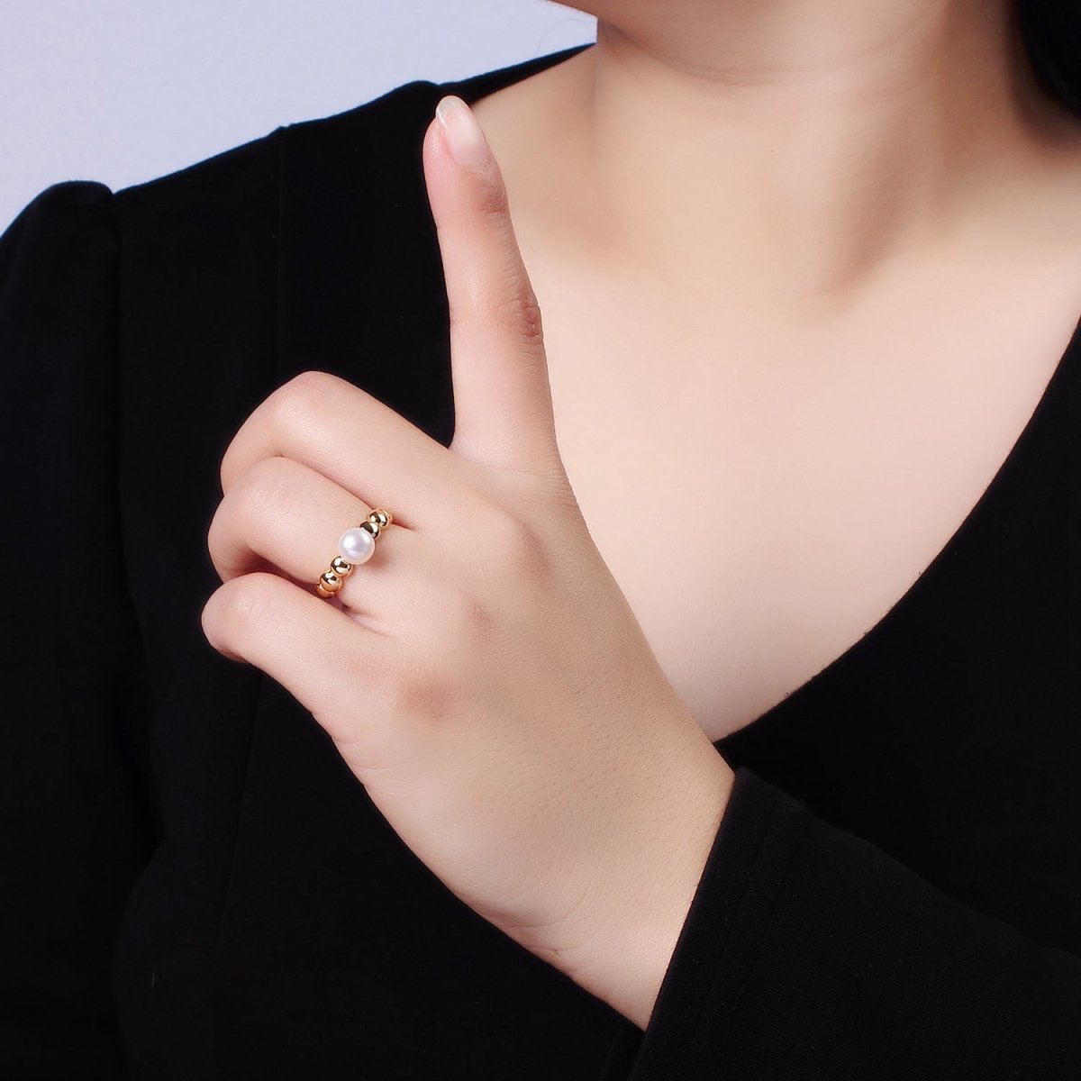 14K Gold Filled Pearl Beaded Bubble Band Ring | O1312 - DLUXCA