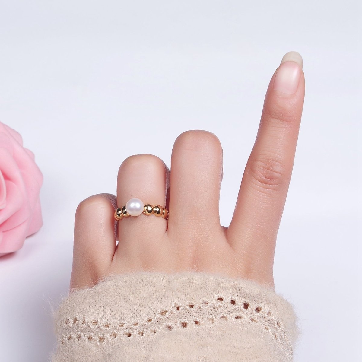 14K Gold Filled Pearl Beaded Bubble Band Ring | O1312 - DLUXCA