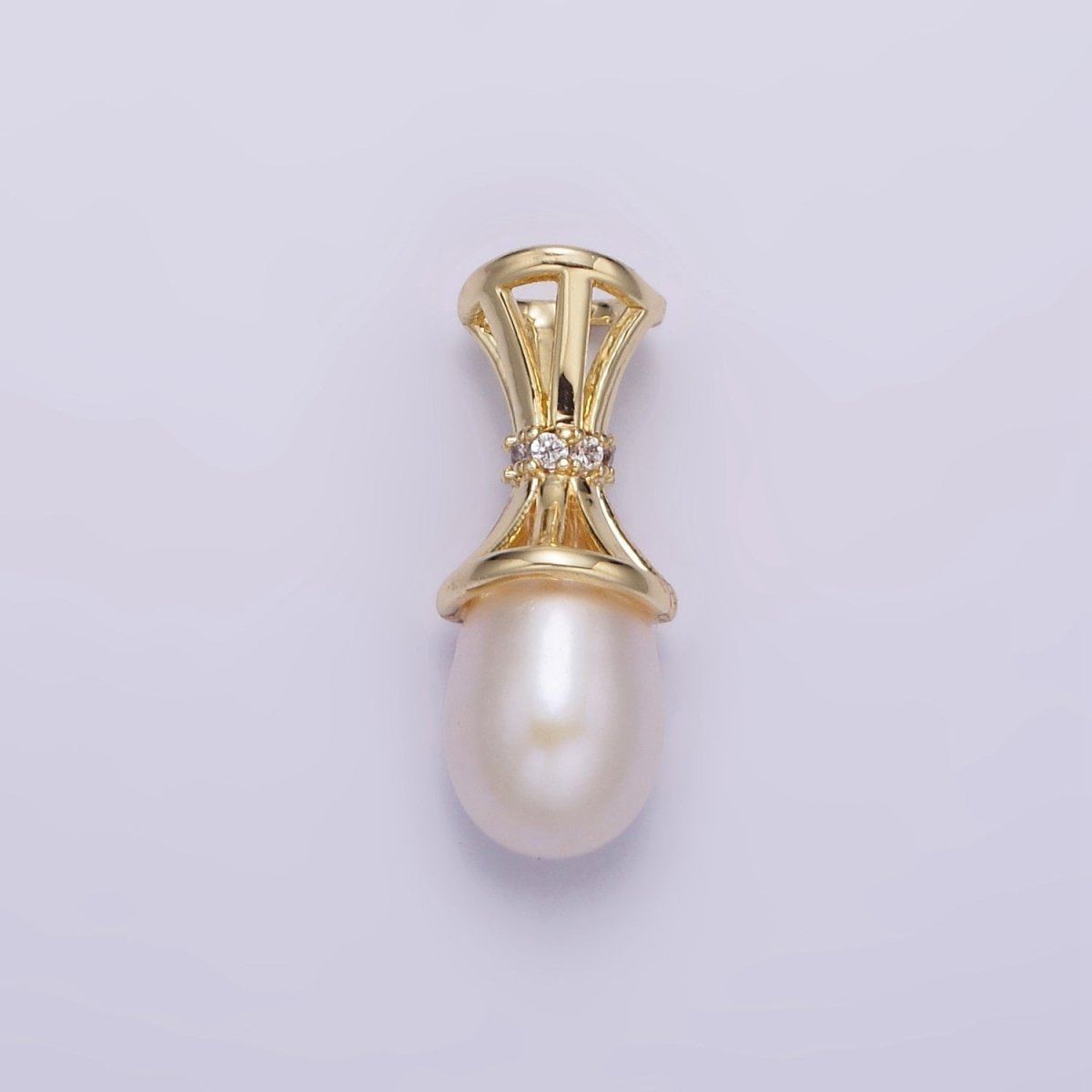 14K Gold Filled Pearl Clear CZ Multiple Band Bail Pendant | N1014 - DLUXCA