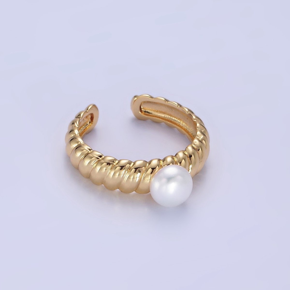 14K Gold Filled Pearl Croissant Solitaire Ring | O1313 - DLUXCA