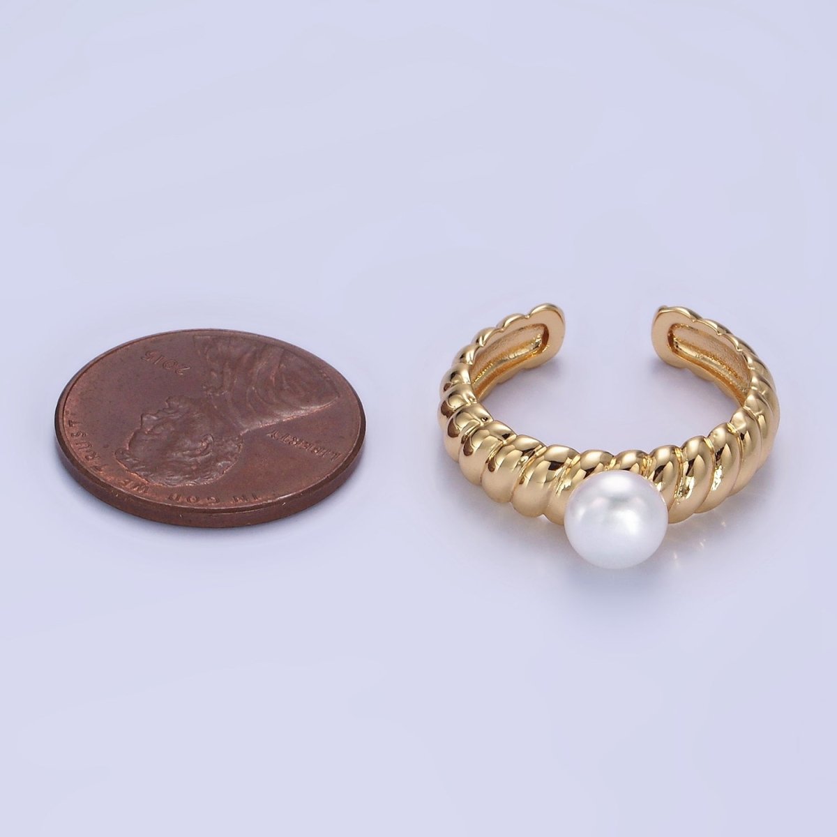 14K Gold Filled Pearl Croissant Solitaire Ring | O1313 - DLUXCA