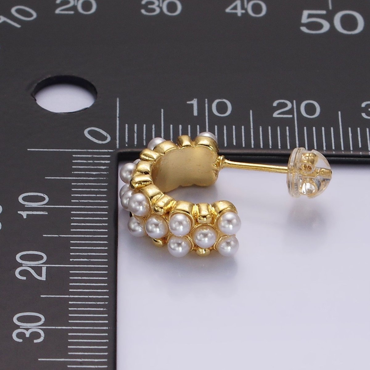 14K Gold Filled Pearl Dotted Wide C-Shaped Hoop Earrings in Gold & Silver | AE943 AE944 - DLUXCA