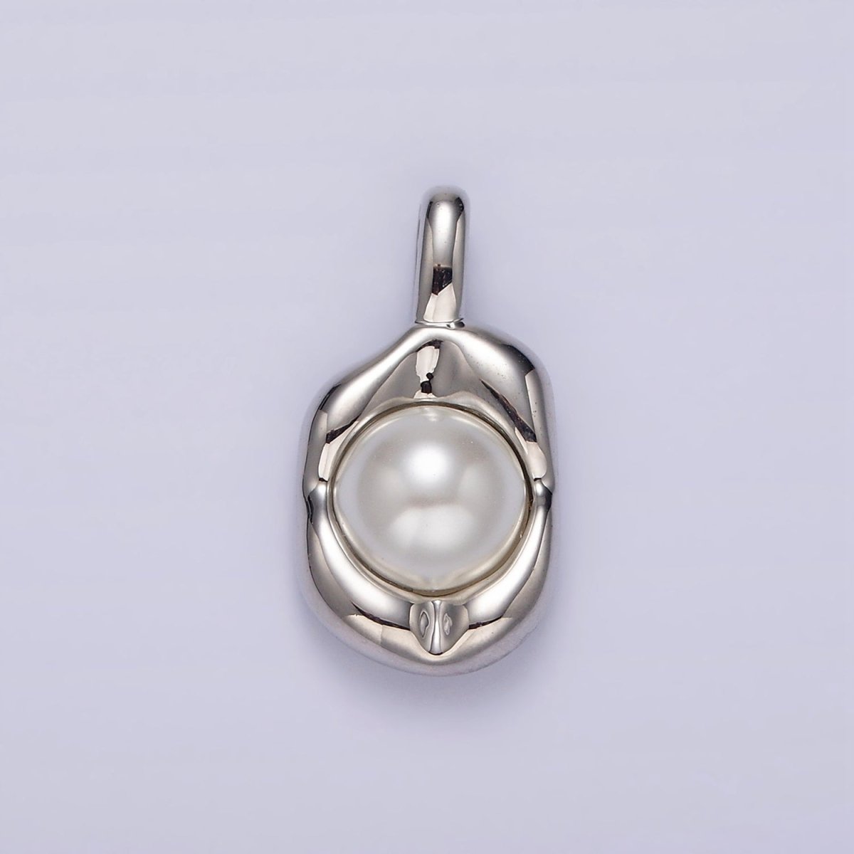 14K Gold Filled Pearl Molten Hammered Tag Pendant in Gold & Silver | AH045 AH046 - DLUXCA