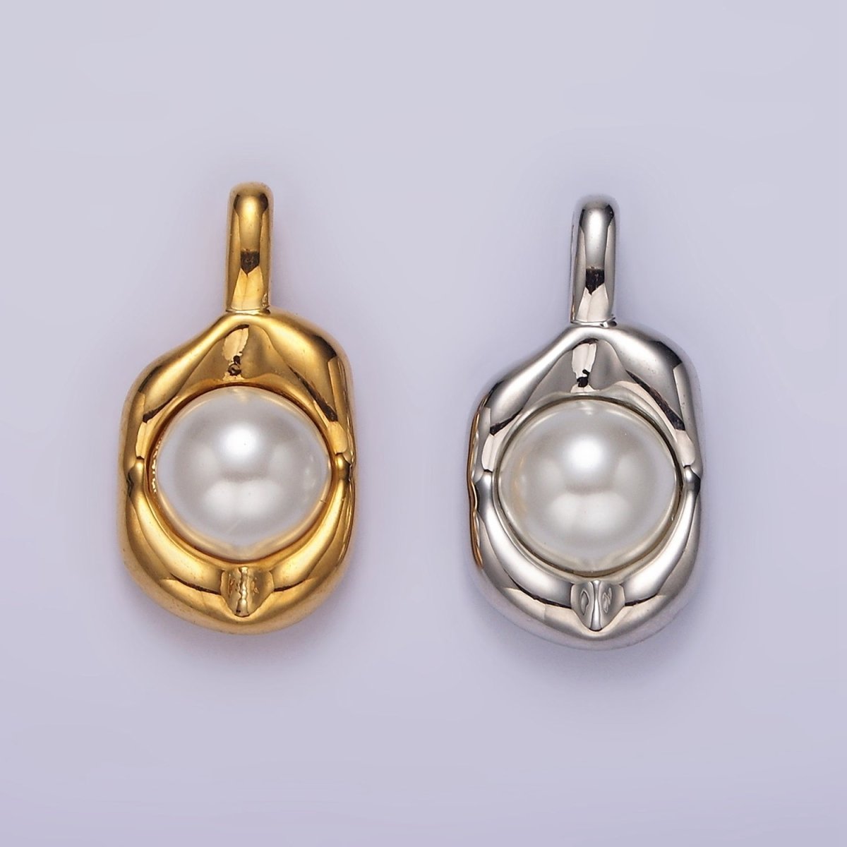 14K Gold Filled Pearl Molten Hammered Tag Pendant in Gold & Silver | AH045 AH046 - DLUXCA