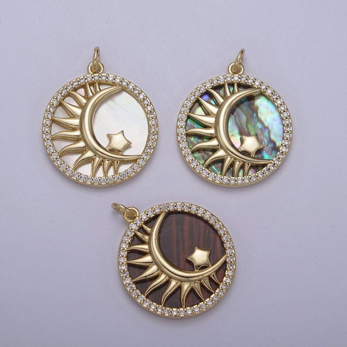 14K Gold Filled Pearl, Tiger Eye, Abalone Shell Charm Pendant Crescent moon Star Charm for Celestial Necklace Bracelet Jewelry Making N-700 - N-702 - DLUXCA