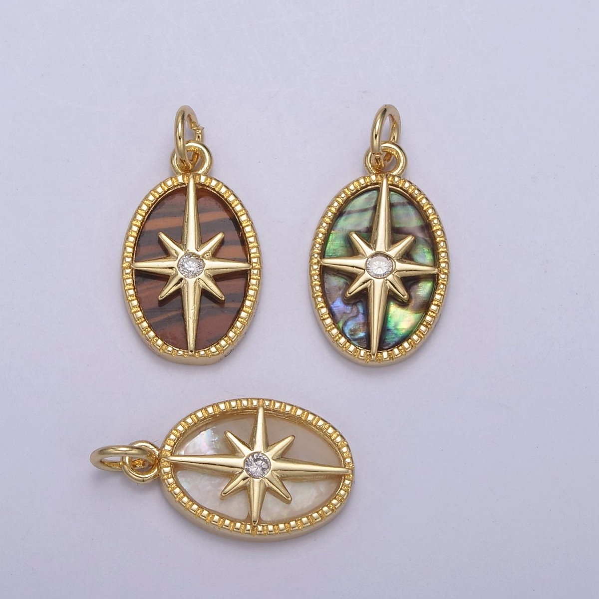 14K Gold Filled Pearl, Tiger Eye, Abalone Shell Charm Pendant North Star Charm for Celestial Necklace Bracelet Jewelry Making N-820 - N-822 - DLUXCA