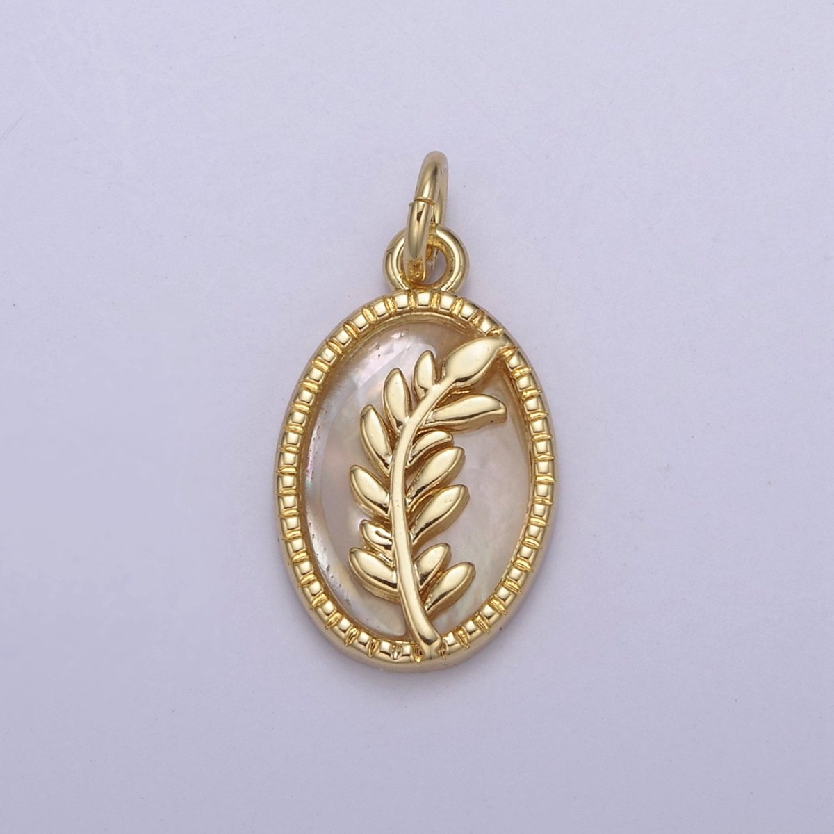 14K Gold Filled Pearl, Tiger Eye, Abalone Shell Charm Pendant Olive Branch Charm for Floral Necklace Bracelet Jewelry Making N-768 - N-770 - DLUXCA