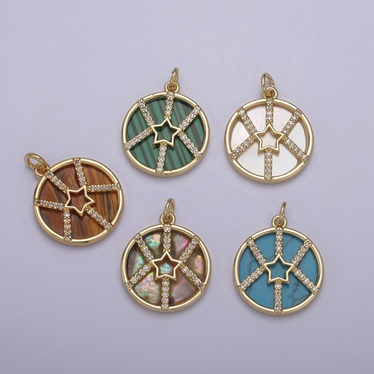 14K Gold Filled Pearl, Tiger Eye, Turquoise Abalone Pearl Shell Charm Pendant Star Charm for Celestial Necklace Bracelet Jewelry Making N-882 - N-886 - DLUXCA