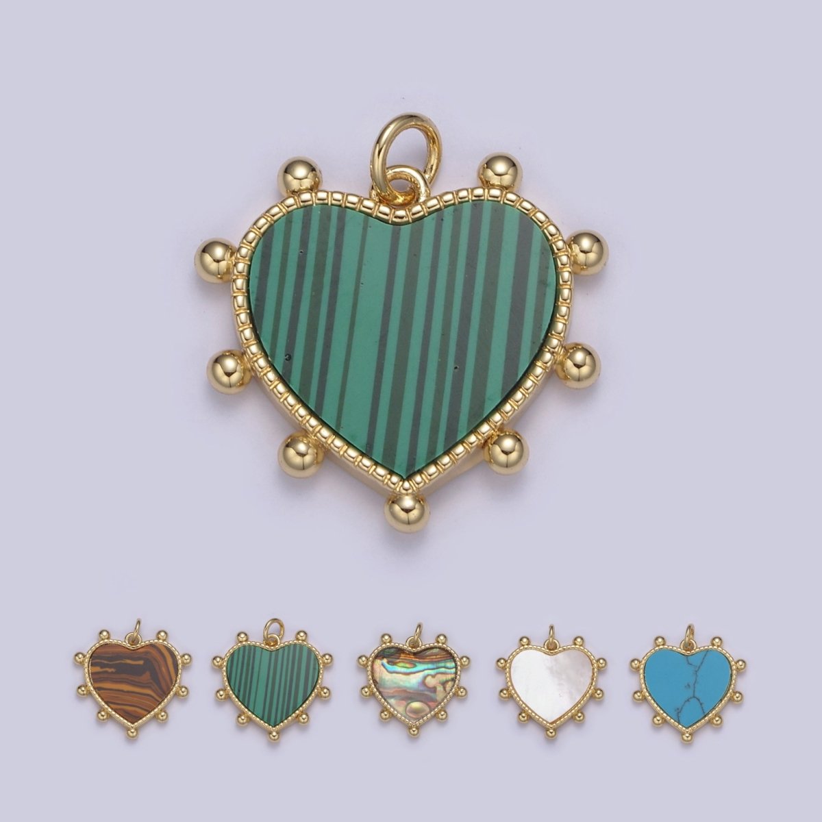 14K Gold Filled Pearl, Tiger Eye, Turquoise Abalone Shell Charm Pendant Beaded Heart Love Charm for Necklace Bracelet Jewelry Making N-642 - N-646 - DLUXCA