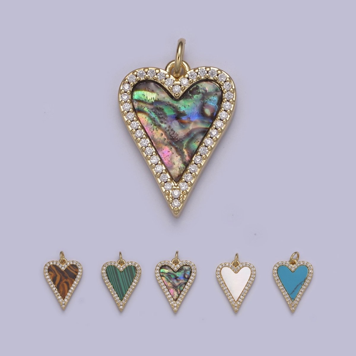 14K Gold Filled Pearl, Tiger Eye, Turquoise Abalone Shell Charm Pendant, Heart Love Charm for Necklace Bracelet Jewelry Making N-637 - N-641 - DLUXCA