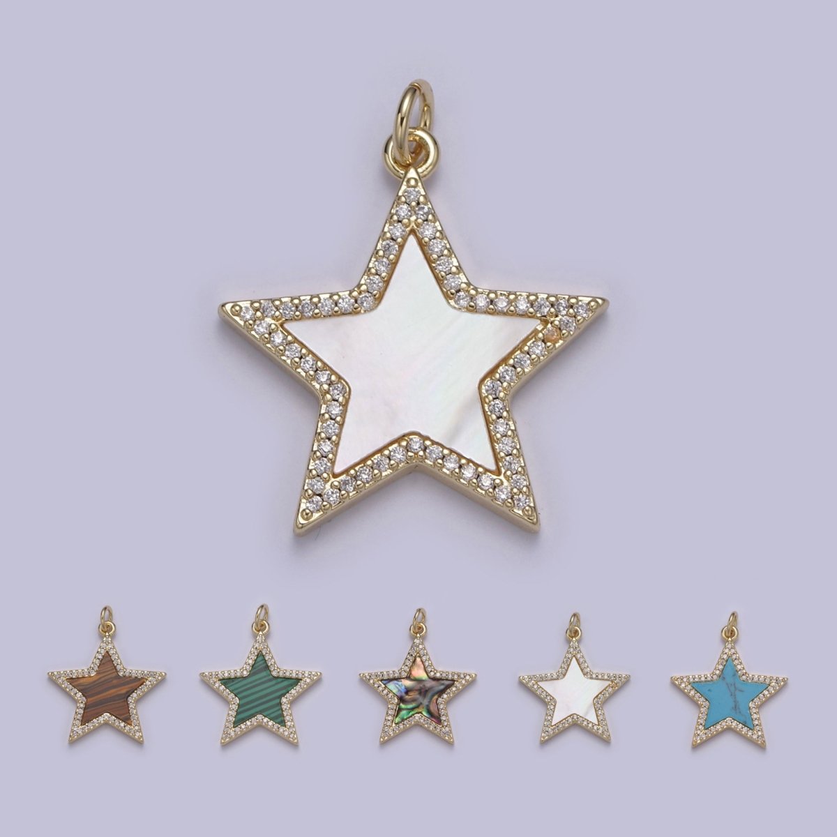 14K Gold Filled Pearl, Tiger Eye, Turquoise Abalone Shell Charm Pendant Star Charm for Celestial Necklace Bracelet Jewelry Making N-657 - N-661 - DLUXCA