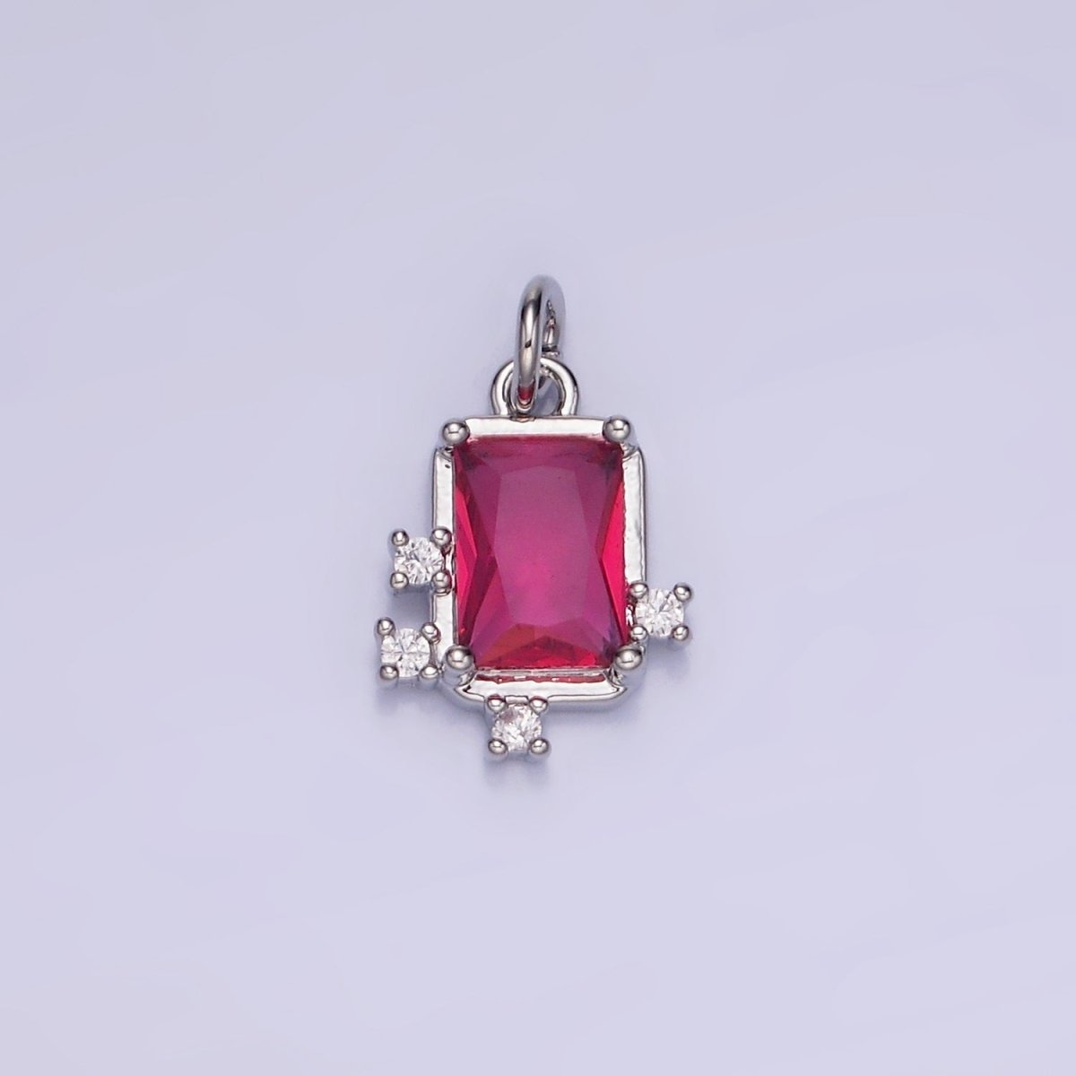 14K Gold Filled Pink, Clear, Fuchsia Baguette CZ Bezel Charm in Gold & Silver | W533 - W535 - DLUXCA